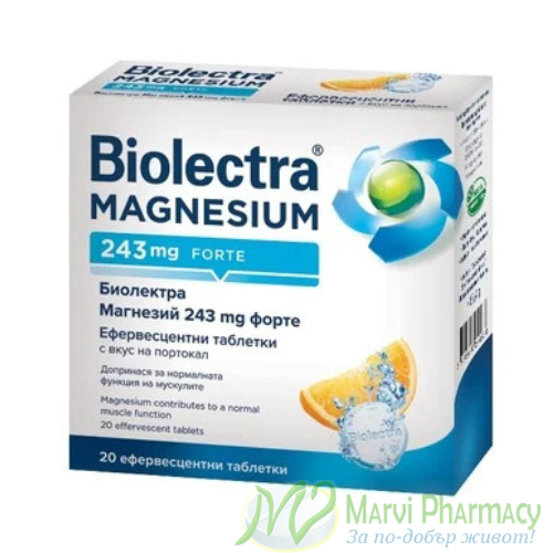 Biolectra Магнезий Форте 243 мг портокал, 20 ефф. табл.